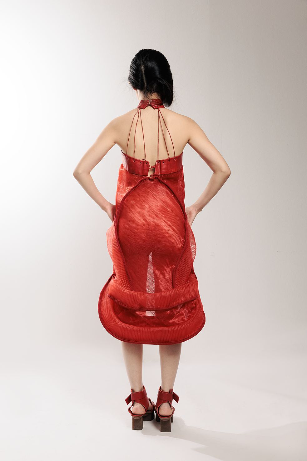 Resonance Sheer Red Dress threeASFOUR Resonance Sheer Red Dress threeASFOUR