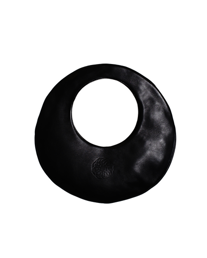 Small Leather Circle Bag - Black