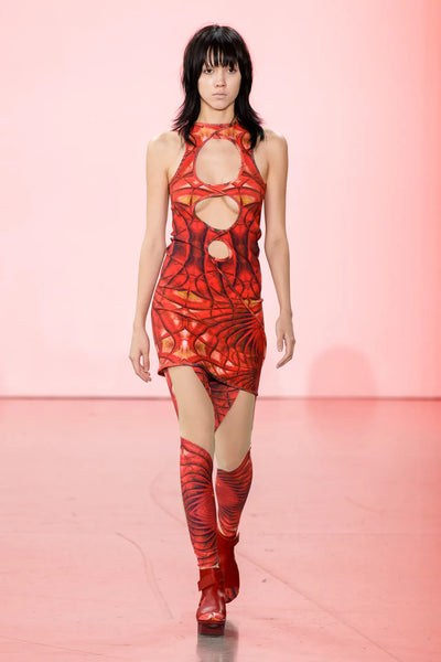 type of dresses with thigh holes Muladhra Root Chakra Three Hole Dress – threeASFOUR